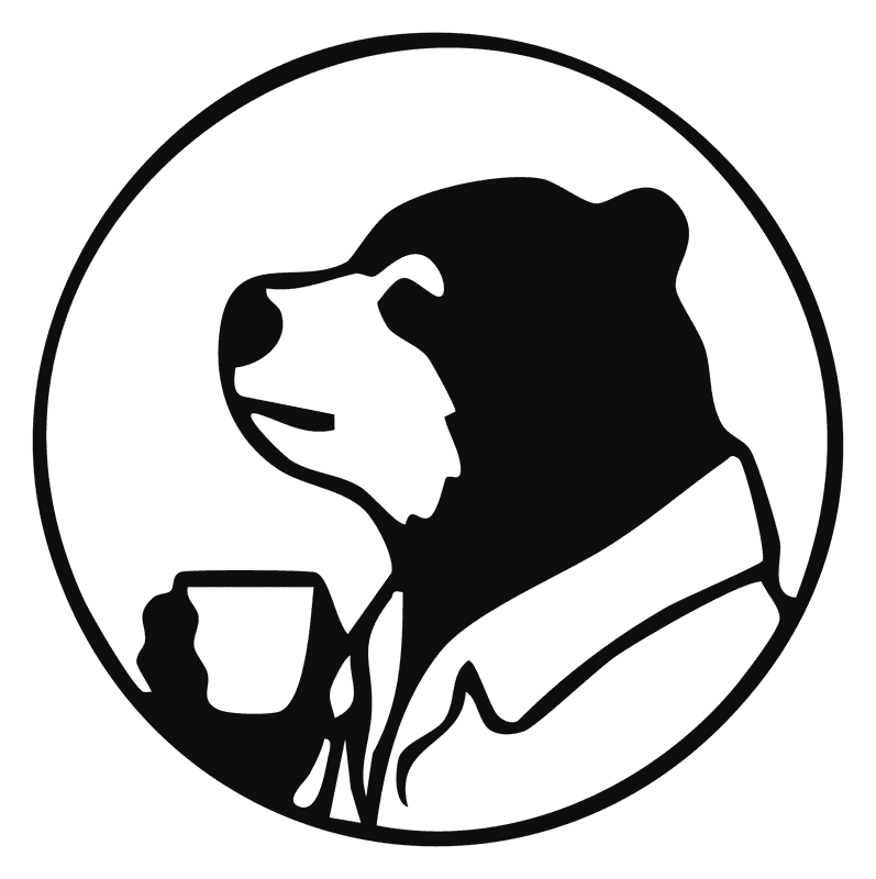 Sello de Veci Café: oso con taza de café